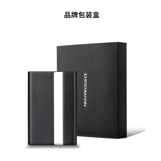 EHRENMANN商务名片夹 男女 真皮高档名片盒大容量 真皮卡包名片包时尚 刻字 黑色加厚
