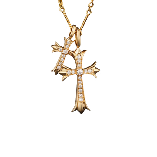 Fantimo Retro Cross Diamond Necklace for Women 18K Gold with Real Diamond Pendant High-end Jewelry Large and Small Pair of Croix Heart Cross SF Express+ Brand Gift Box