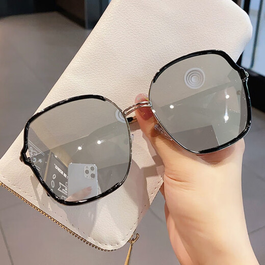 Mijilin 2022 new style sunglasses for women, sun protection, slimming, large frame, fashionable Korean version, Internet celebrity, same style, versatile sunglasses, transparent pink, glasses + mirror box + mirror cloth