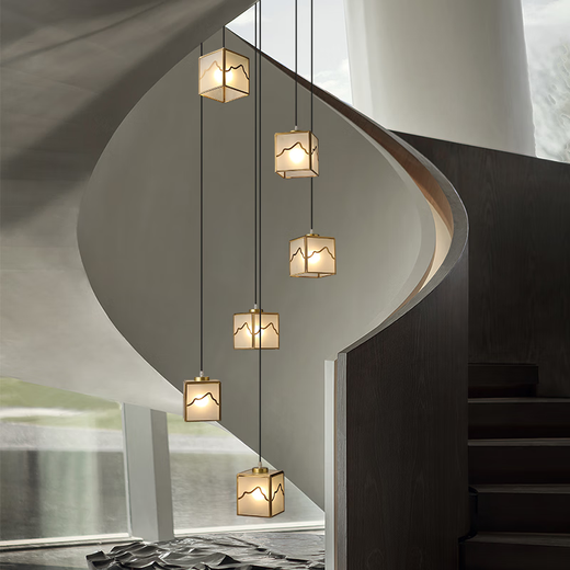 
Suyin New Chinese-style stair chandelier full copper duplex building large chandelier creative designer villa living room lamp 9922-6 full copper 6 head [E27 light bulbs * 6]