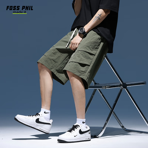 
Foss Phil shorts men's summer workwear trendy brand casual ice silk mid-pants loose sports five-point pants 9906 military green L