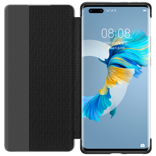 华为原装Mate40pro5g手机壳皮套Mate40 E智能视窗翻盖式保护套全包防摔 华为Mate40 Pro【玄岩黑】配6A超级快充线