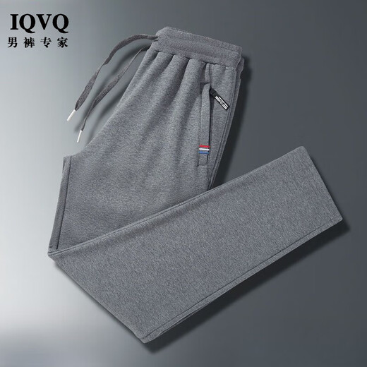 IQVQ轻奢高档品牌休闲裤子男士运动宽松长裤春秋冬季新款加绒潮流卫裤 黑色束脚-春秋 三色标 常规 2XL (建议130-145斤)
