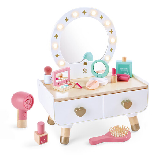 Hape Play House Toys, simulierte Holzprops, Dressing-Tasche, Nachmittagstee, Arztspiel, Jungen- und Mädchenspielzeuggeschenke, leuchtender Schminktisch 3-8y