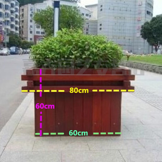 Anticorrosive wood flower box, outdoor solid wood flower trough, wooden tree box, balcony vegetable box, carbonized wood courtyard planting box, imitation color, wood, length, width and height 100*100*80
