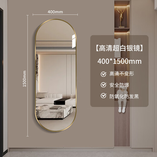 Babuqi aluminum alloy dressing mirror household full-body mirror wall hanging fitting mirror wall hanging mirror wall hanging mirror wall hanging bedroom light luxury brass gold brushed 400mm*1500mm safety and explosion-proof