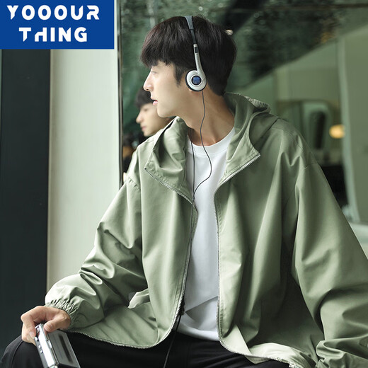 YOOOURTHING2024 Autumn and Winter Hooded Jacket Thin Casual Jacket Loose Versatile Ins Trendy Cardigan Jacket Men Black XL Recommended 110-140Jin Jin is equal to 0.5 kg