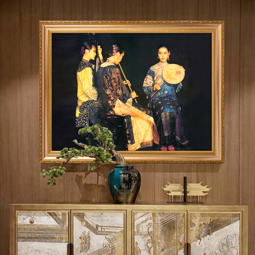 帝旗世界名画 浔阳遗韵-陈逸飞晚清仕女人物手绘油画临摹玄关书房挂画 692金实木框 150X100-横幅长方形