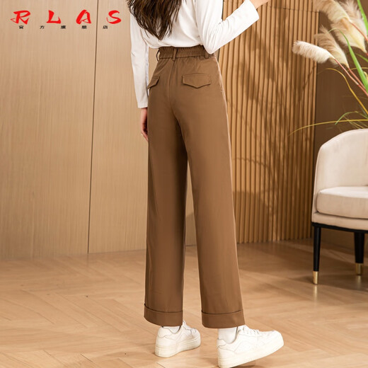 RLAS Brown Straight Down Pants Women's Winter Fashion Small Nine-Point Wide-leg Pants Cold-proof Thickened Duck Down Cotton Pants Navy Blue 27 96-105Jin Jin is equal to 0.5 kg