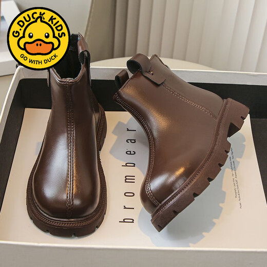 G.DuckKids Girls 'Boots 2024 automne et hiver Nouveaux bottes courtes pour enfants plus Velvet Martin Boots Boots en cuir pour bébé