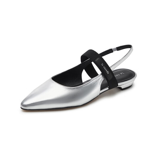 
Lairsdan summer new style stylish and elegant Baotou shallow mouth flat heel empty sandals women's shoes 5M12001 silver + black SVL 35