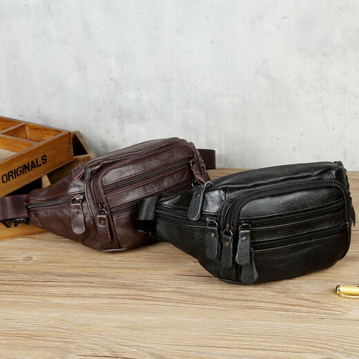 
Cool kangaroo waist bag men's genuine leather cowhide multifunctional large capacity oblique crossing construction site work running waist new mobile phone bag 866 black
