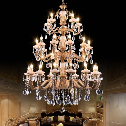 European style all-copper jade crystal chandelier luxury villa living room bedroom lamp hotel hall duplex floor chandelier 10-head all-copper jade crystal lamp