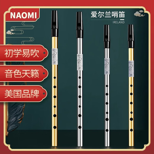 NAOMI American brand Irish whistle flute for students teaching beginners six-hole recorder treble straight flute British six-hole D-tune silver all-metal