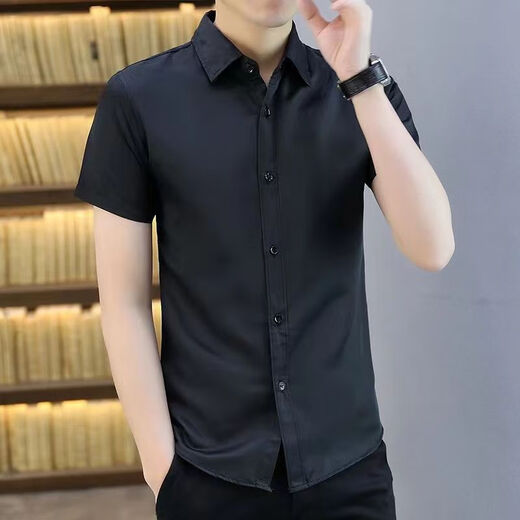 Baumwollkurzärärmel-Shirt Herrengeschäft Formale Kleidung professionelle Arbeit Kleidung Freizeit und eisenfreies Sommer-Taschenfreies Festfarb Shirt 691 38