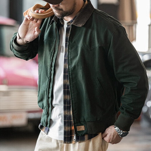 Madden Workwear American Retro Santa Fe Jacket Men's Corduroy Stitching Heavy Canvas Top Men's Casual Jacket Autumn Khaki M
