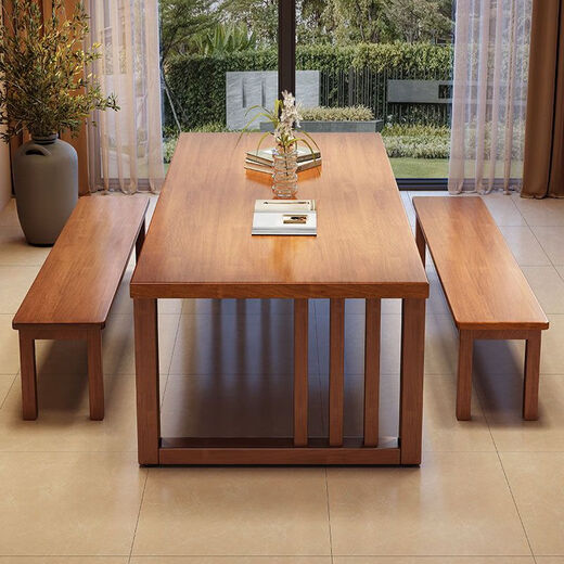 Yiyao nueva mesa de comedor y silla de estilo chino Combinación Sala de estar simple Mesa de comedor de plato grande Tabla de lectura de trabajo Integrado CR9901# Nuez Tabla individual 180x80x75cm