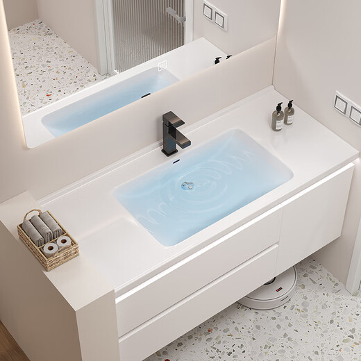 Renjuyi customized smart bathroom cabinet ceramic integrated basin 65/75CM 85/95 cm 105/115 cm washbasin 85CM smart square mirror default white wood grain color