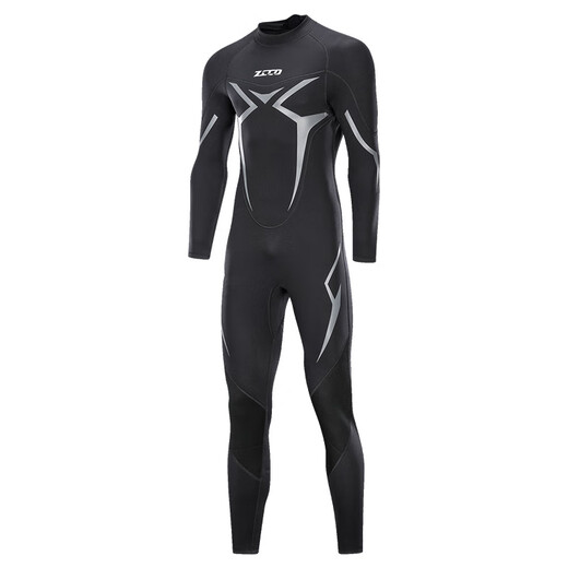ZCCO3mm wetsuit one-piece men's warm elastic wear-resistant wet suit cold-proof wetsuit winter swimming suit SCR black S