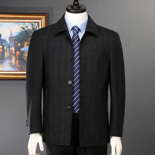Pier Cardin Wool Jacke Herrenjacke Frühling und Herbst neuer Stil mittlerer und älterer Außenbekleidung und gelegentlich führender Kaderjacke DK-34 Button-Down-Style-Dark Grey L (175)-Empfohlen 130-145jin [Jin gleich 0,5 kg]
