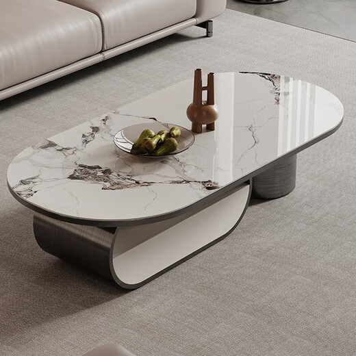 Bannimei's new high-end exquisite small coffee table light luxury Italian oval modern slate Kung Fu table living room furniture titanium gray 1.3 meters coffee table fully furnished