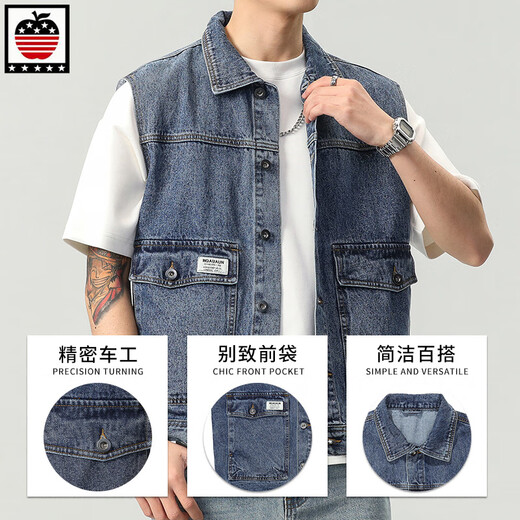 Aemape Apple Denim Vest Herrenjacke European und American Trendy Frühling großer Taschenhülsen und Mode Marke Vest Horse Clip 9215# Blue 4xl (Empfohlen 210 230jin [Jin gleich 0,5 kg])