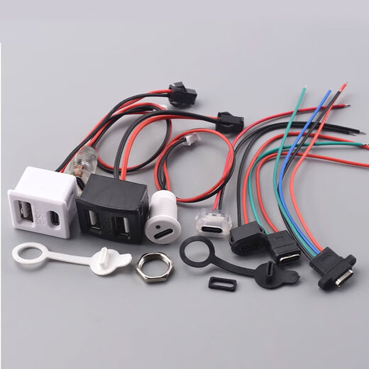 Type-c waterproof female base with wire DIY repair data charging port test C soldering wire glue injection double-layer USB socket TYPE-C 2P transparent green light glue injection buckle wire length 10cm