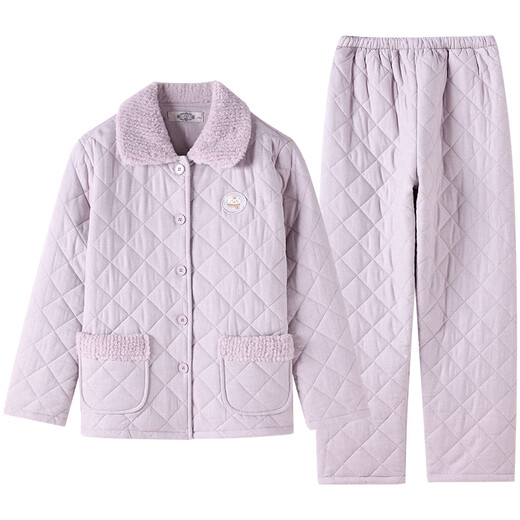 American Standard gives couples pajamas for lovers new thickened three-layer quilted warm coffee carbon winter casual suit home clothes lilac L