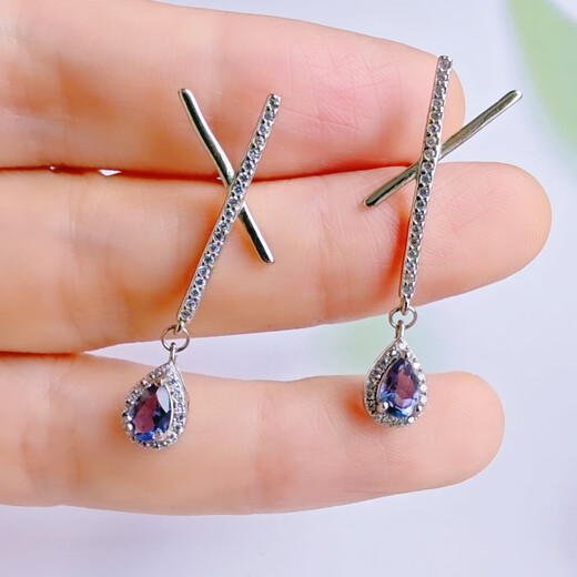 Shilian pattern sample simple geometric design s925 international standard silver inlaid natural tanzanite stud earrings