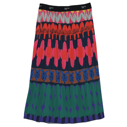 MOVEUP 2024 spring and summer new style.FUN series elastic waist pleated abstract art designer skirt mixed color black M