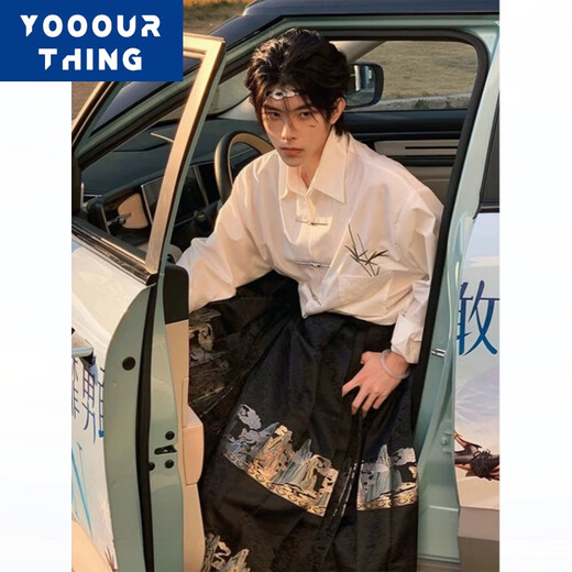 YOOOURTHING中国风男装新中式衬衫男高级感痞帅上衣搭配马面裙的白色衬衣长袖 550-白色 XL