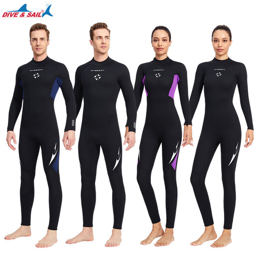 DIVE&SAIL New 3MM Diving Suit Women's One-piece Long Sleeve Thickened Warm Couple Wet Suit Men's Snorkeling Surfing Jellyfish Swimsuit Men's Black 2XL