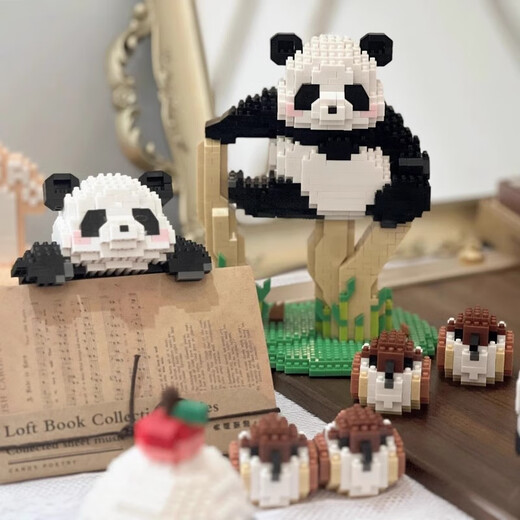 Joint Creative Panda Flower Building Block Assembly Spielzeug Model Panda Menglan Girl Desktop Orament Girl Chinese Valentinstag Geburtstagsgeschenk Gruß Blumen [983 Getreide] mit Bodenbrett