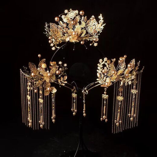 Lingchuan bridal headdress Xiuhe headdress new Chinese style simple cheongsam Xiuhe suit wedding phoenix crown hair accessories for women full set of ear clips + bracelet + gift box