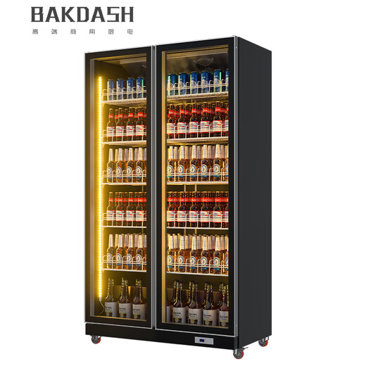 BAKDASH full screen refrigerated display cabinet commercial freezer refrigerated display cabinet wine air-cooled fresh cabinet supermarket convenience store refrigerator vertical beverage cabinet beer cabinet | double door | 1000*600*1830 Pro anti-fog model | frequency conversion energy saving