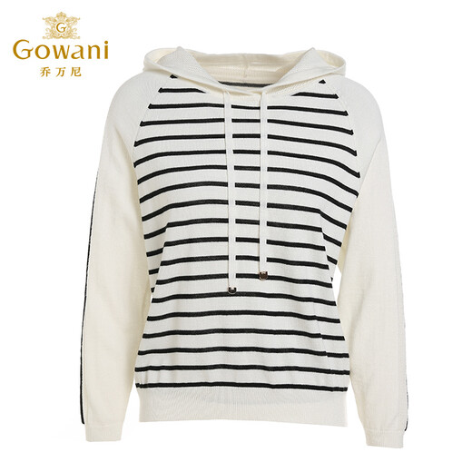 Giovanni spring new hooded sweatshirt striped black and white stitching designer wool long-sleeved top black striped S
