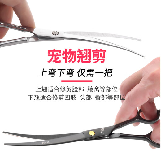 NOPPS Pet Grooming Scissors Professional Hair Trimming Set Curved Scissors Dental Scissors Teddy Self-Cut Dog Hair Cat Hair Trimming Tool Silver Flat Scissors + Dental Scissors + Curved Scissors + Steel Comb + Bag