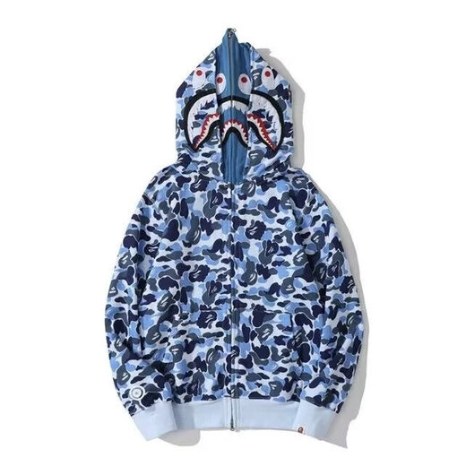 An Chuxia spring and autumn new style ape shark jacket men's embroidered letters double hood shark sweatshirt student couple cardigan clothes trendy W28 white personalized double hood design XL recommended 130-150Jin Jin equals 0.5 kg