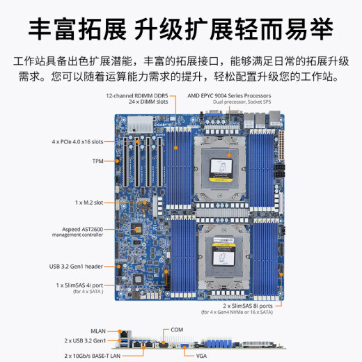 Gigabyte amd epyc dual-way Xiaolong 9754/9654/Workstation Deepseek All-in-One Machine/Scientific CFD Simulación Servidor de computación/Torre Host Dual-Way Xiaolong 9684x 2.55g 192 Core 384 Hild