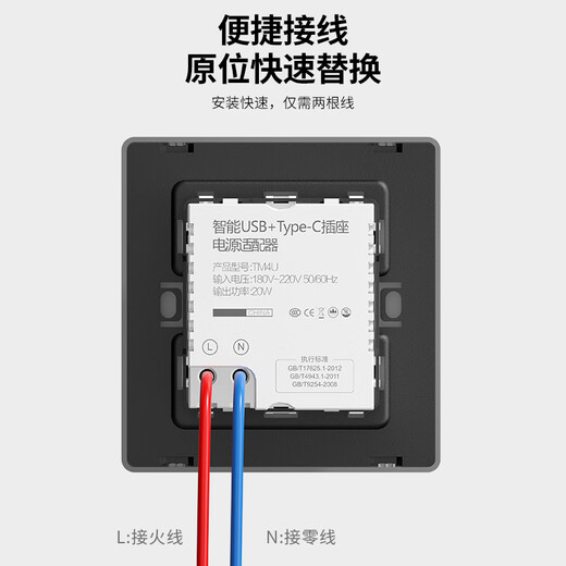 国际电工86型USB插座面板暗装墙壁手机智能充电多口Type-c插座20W快充家用 白色双USB+Type-C【快充20W】