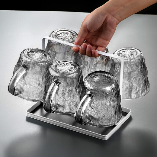 Lekali living room water cup set for home high-end one person one cup family drinking cup glacier glass beverage cup [7-piece set] with handle glacier cup * 6 + cup holder