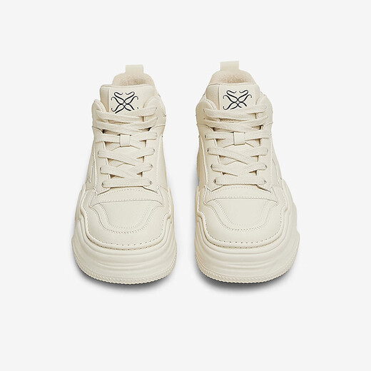 Best 2025 spring new fashionable sports high-top shoes plus fleece warm women's casual shoes X1591AD5 beige 40