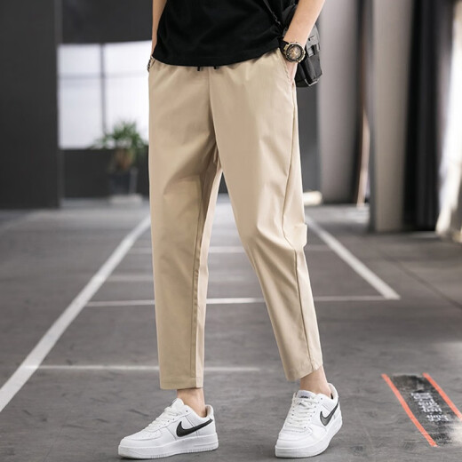 Qiao Kejie men's wear anti-wrinkle casual trendy drape small feet easy to wear versatile slimming loose sports nine-point pants thin summer black L