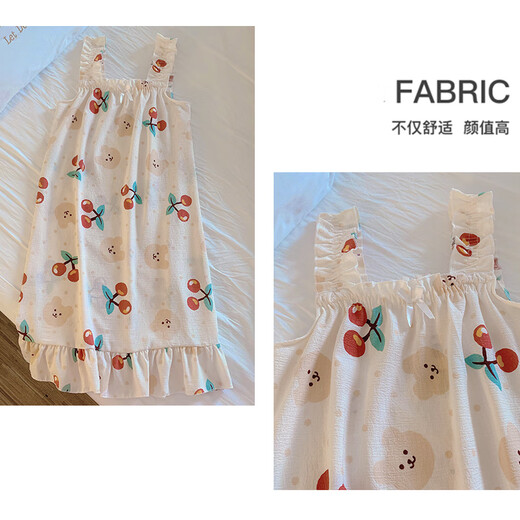 
Pei Ruan Xia suspender pajamas for girls dress cute nightgown girl student summer cotton gauze thin home clothes for women MJF_9272# vest skirt Cherry bear L Recommended 95-115Jin [Jin equals 0.5 kg]