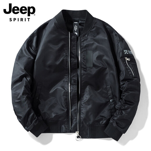 吉普（JEEP）潮流飞行员夹克男士春秋季新款美式宽松棒球服休闲外套男 9925黑色 XL 【135斤-155斤】