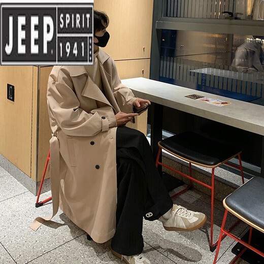 Jeep Spirit Korean Black Mid-Longing Windbreaker veste pour garçons avec des remorques sur-genou