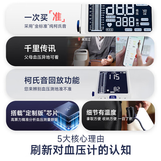 
Han Wang Ke's voice method electronic blood pressure meter household upper arm type high-precision large screen Mercury blood pressure meter flat replacement FF690 blood pressure meter