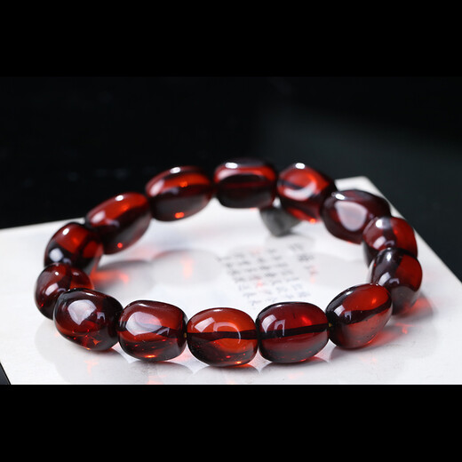 Wanjun natural amber beeswax blood amber bracelet Buddha beads bracelet wine red 3A high purification water flawless follow the shape of the road is pure medium size bead diameter about 11*14mm