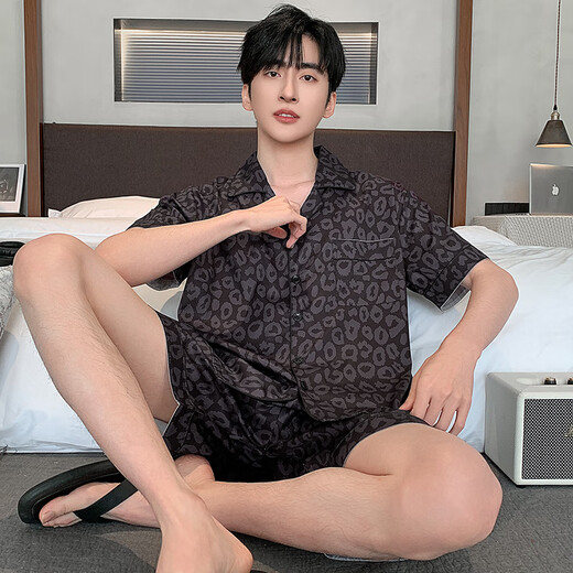 浪莎冰丝睡衣男士夏季短袖薄款仿真丝家居服男式中青年夏天丝绸套装 LQY6627 3XL 标准码178-188CM/175-195斤