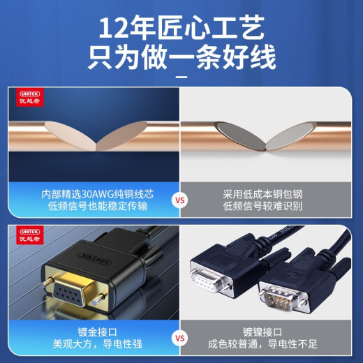 The superior (UNITEK) rs232 serial port line mother-to-male 23 crossing line 1.5 meters DB nine-pin com port debugging line Scanner/tax control machine/programming machine/serial port line C718BK